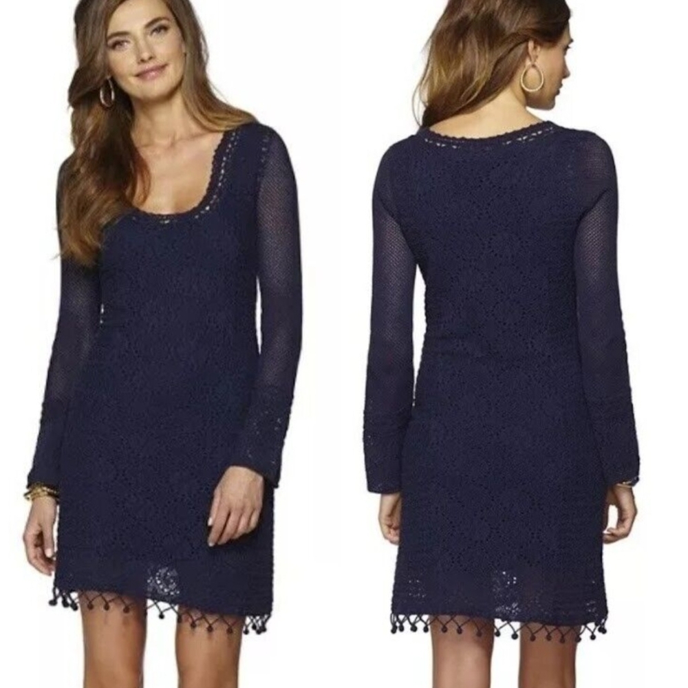 Lilly Pulitzer Navy Crochet Long Sleeve Dress